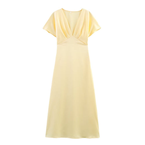 Damen Maxikleid mit elegantem V-Ausschnitt und fließendem Satin-Material Echo Archiv