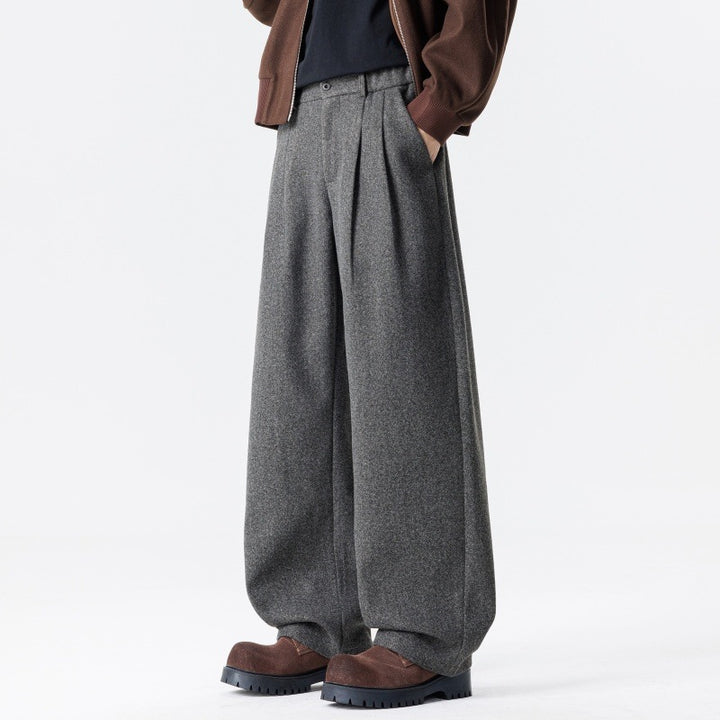 Damen Weite High‑Waist Plissee-Hose aus Wollmix mit elastischem Bund und weitem Bein Echoarchiv