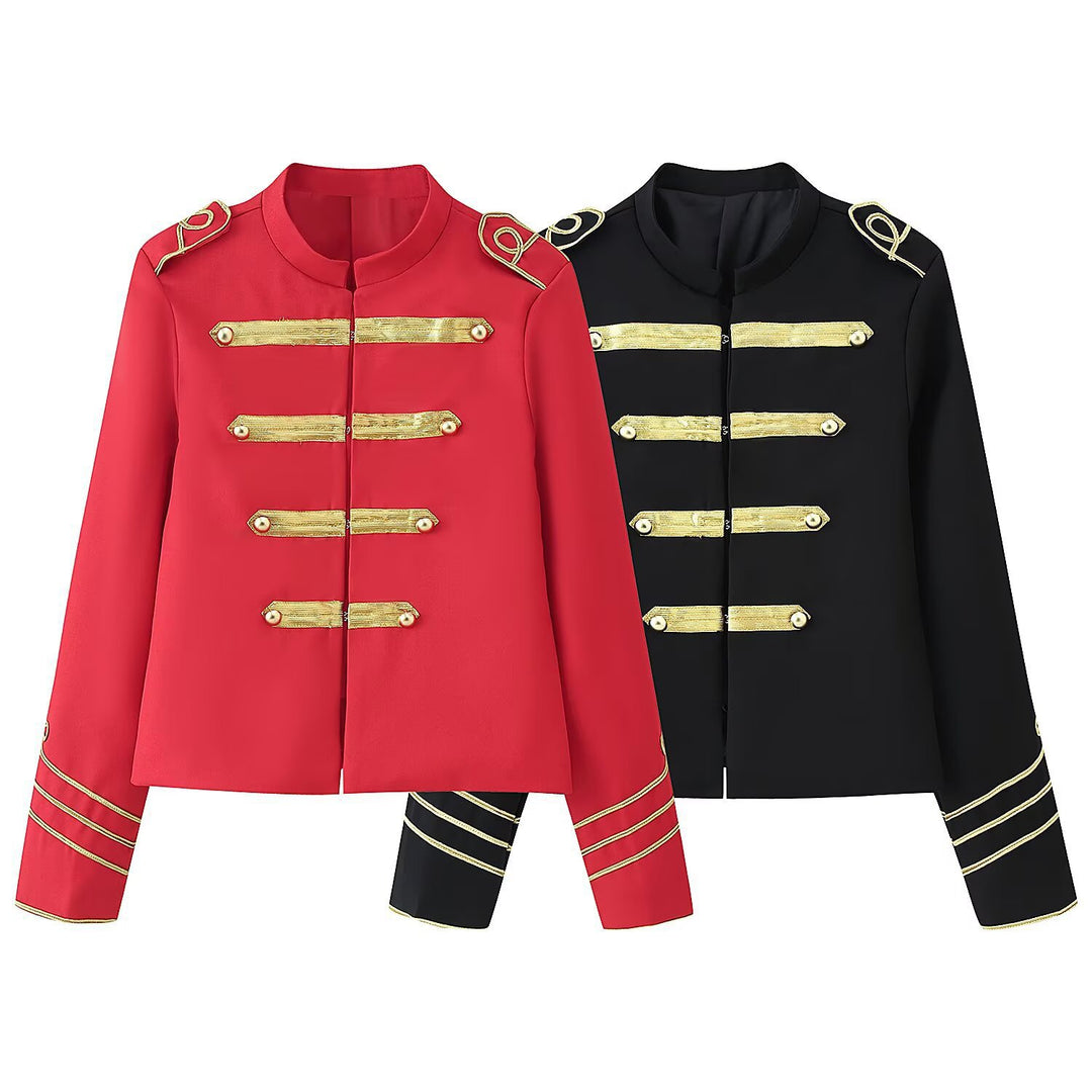 Damen Gekürzte Militärjacke mit goldbestickten Galons und Stehkragen Echo Archiv