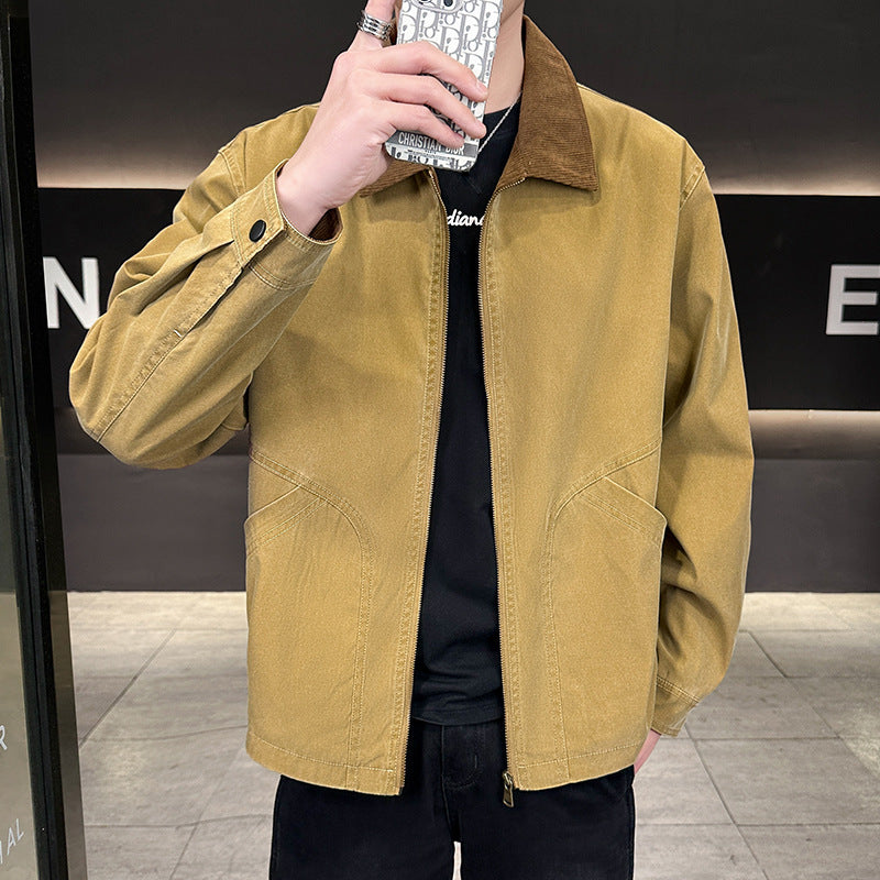 Herren Canvas-Fieldjacke mit Cordkragen, durchgehendem Reißverschluss und ergonomischen Nahtdetails Echoarchiv