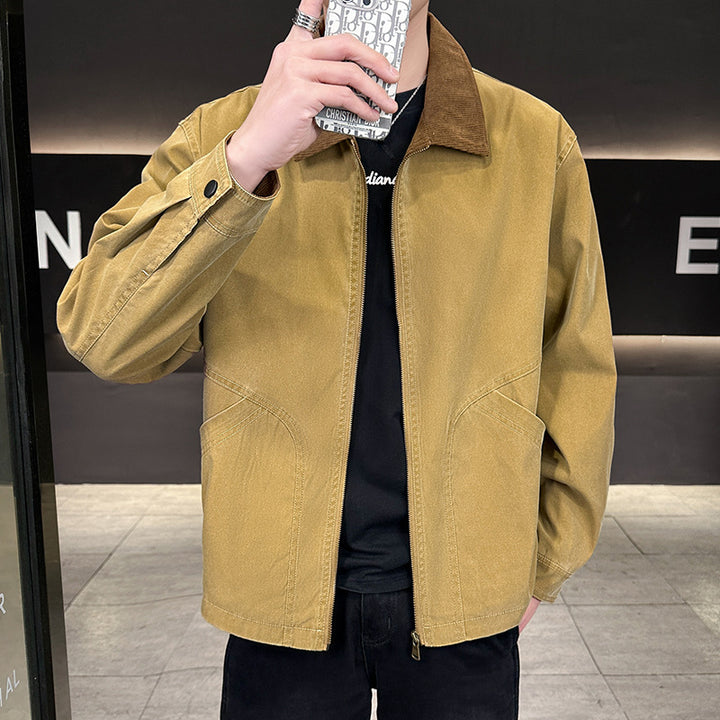 Herren Canvas-Fieldjacke mit Cordkragen, durchgehendem Reißverschluss und ergonomischen Nahtdetails Echoarchiv
