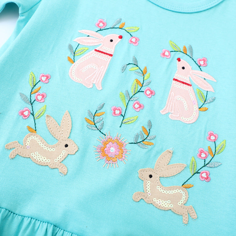 Mädchen Langarmkleid mit zauberhaften Hasen- und Blumenstickereien Echo Archiv