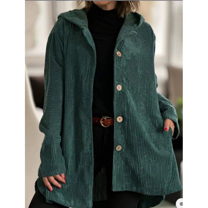Damen Langer Kapuzen-Strickcardigan mit Rippenstruktur, Knopfleiste und Seitentaschen Echo Archiv
