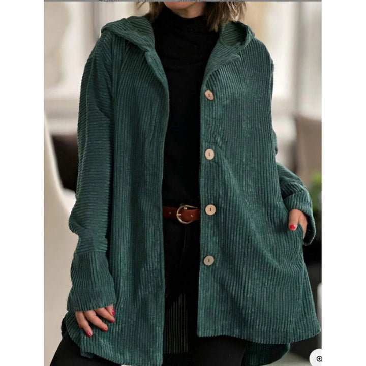 Damen Langer Kapuzen-Strickcardigan mit Rippenstruktur, Knopfleiste und Seitentaschen Echo Archiv
