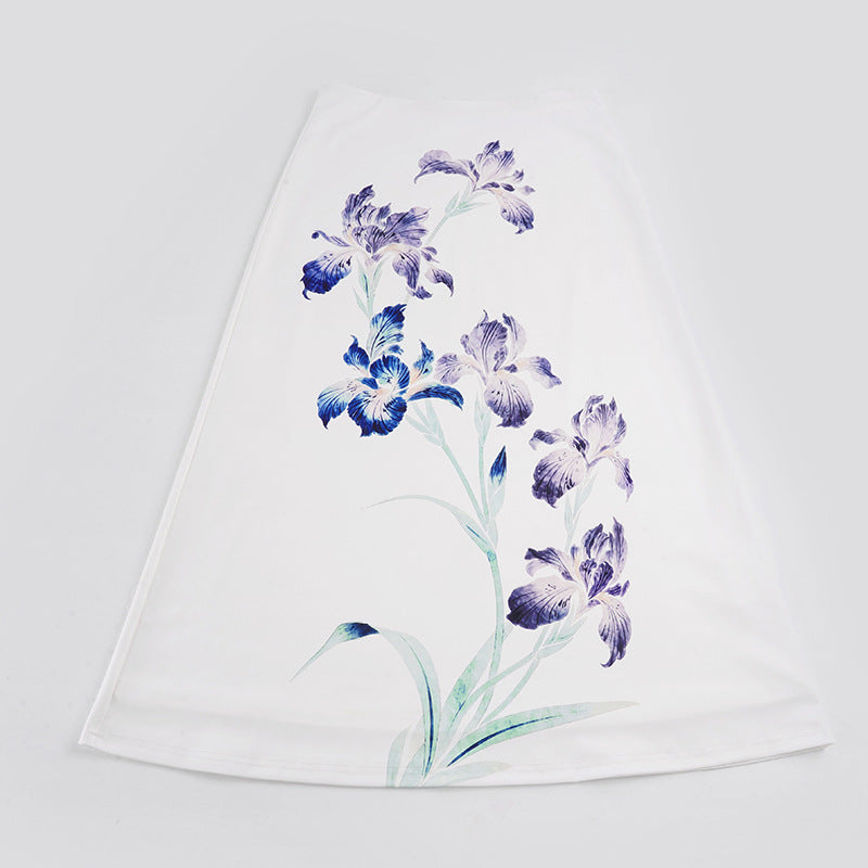 Damen A-Linien Midirock aus leichtem Viskose-Mix mit künstlerischem Blumenprint – Rosévia