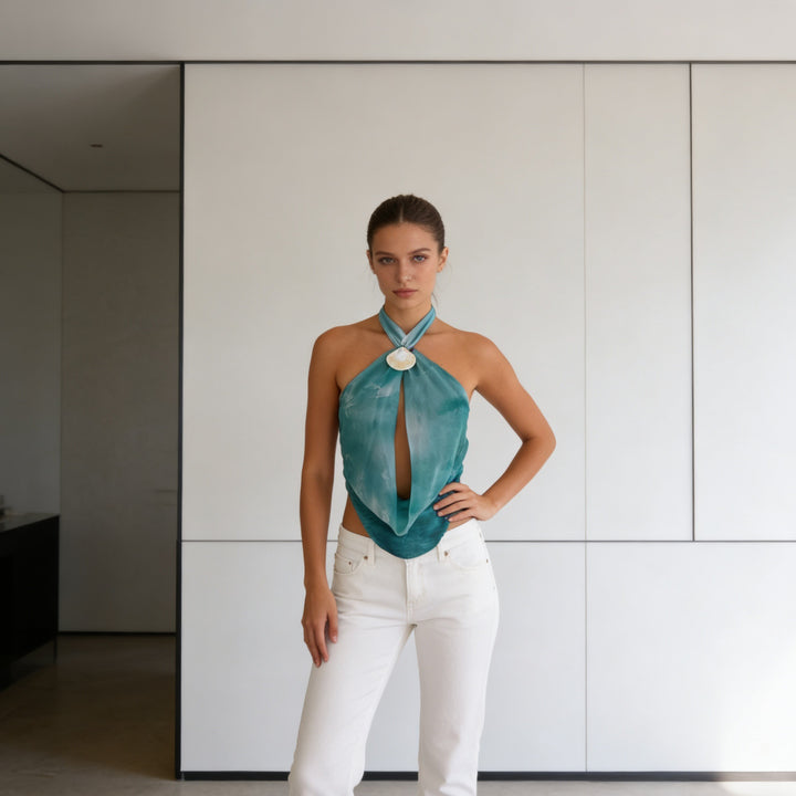 Damen Hochwertiges und modisches Crop-Top mit einzigartige Knoten-Details Echo Archiv