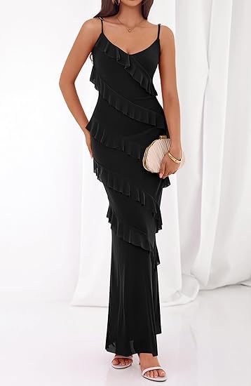 Damen Maxikleid mit Rüschen und Spaghettiträgern Echo Archiv