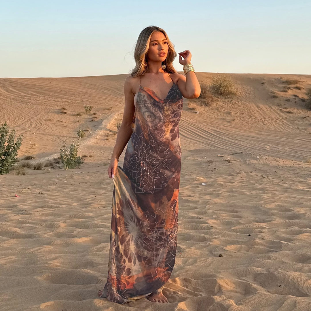 Damen Maxikleid mit anpassbaren Trägern und floralen Mustern Echo Archiv