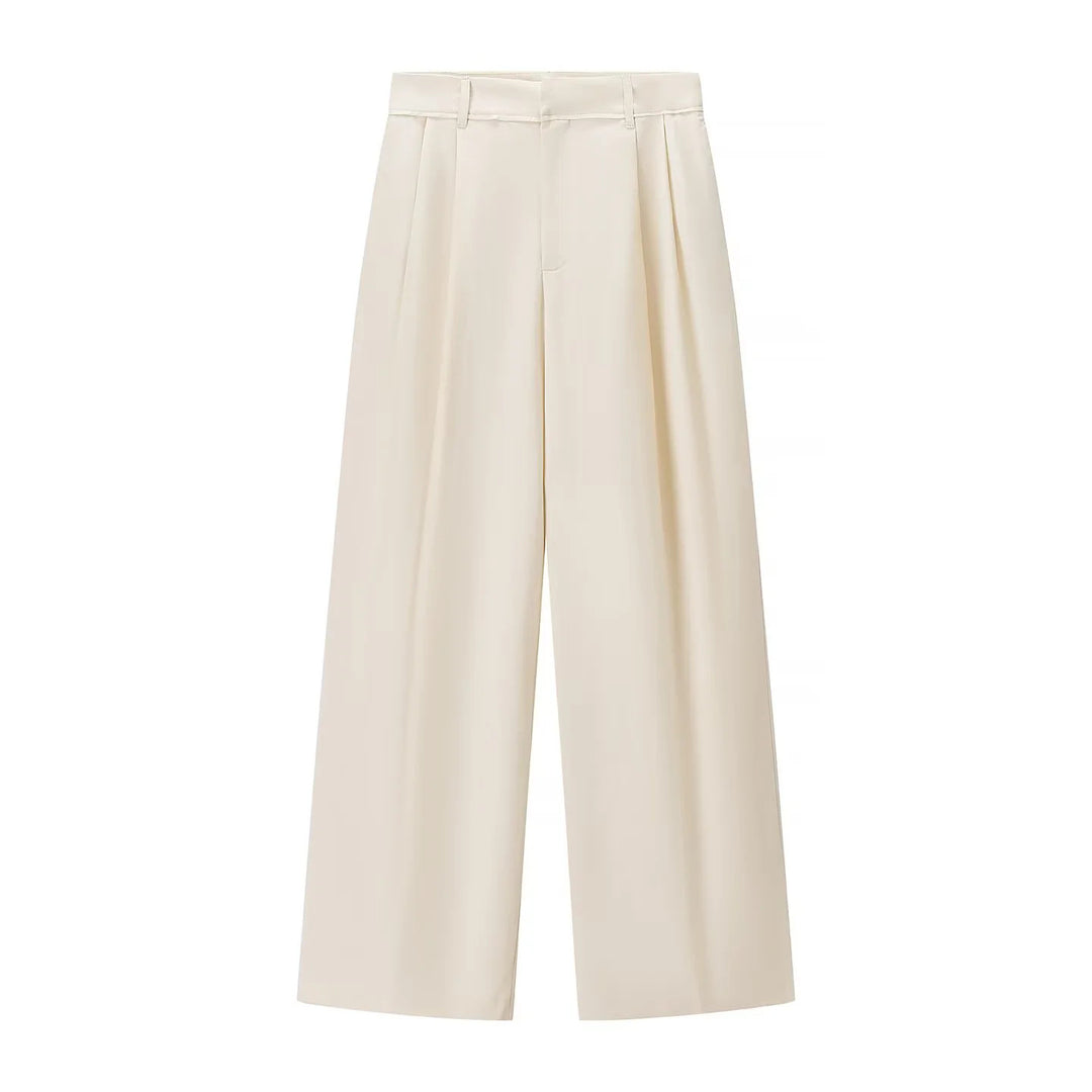 Damen hochtaillierte Palazzo-Hose mit Bundfalten, weitem Bein und verdeckter Frontleiste – Avélisse