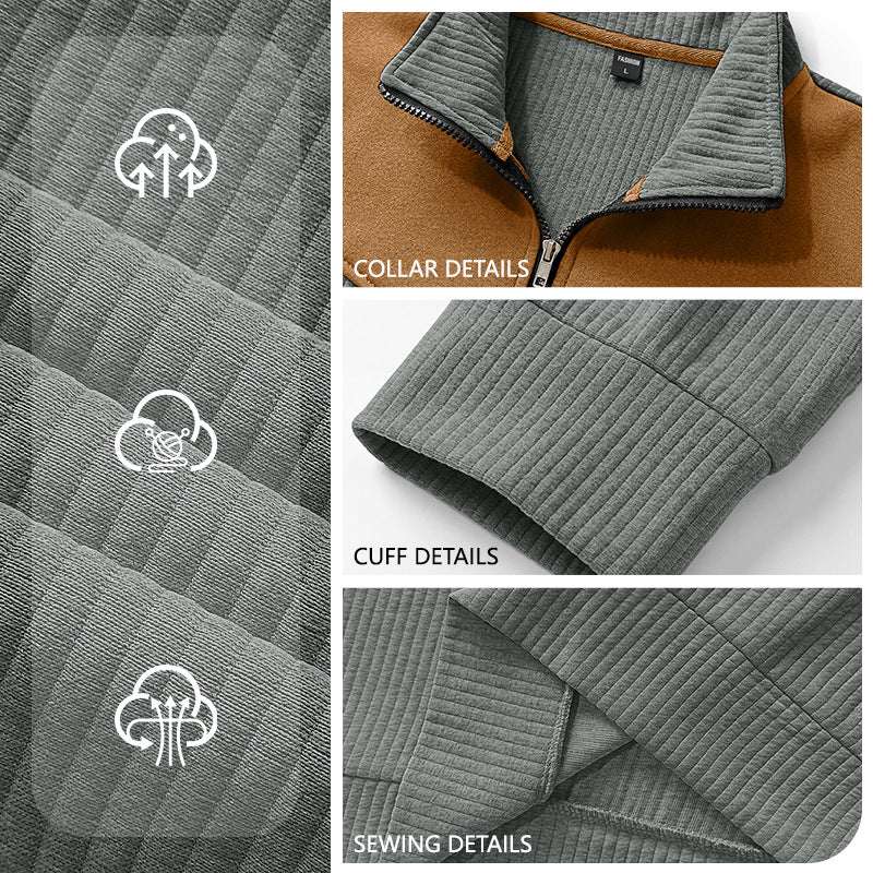 Herren Strickpullover mit Troyerkragen, Rippenstruktur und Ellbogen-Patches – Norvane