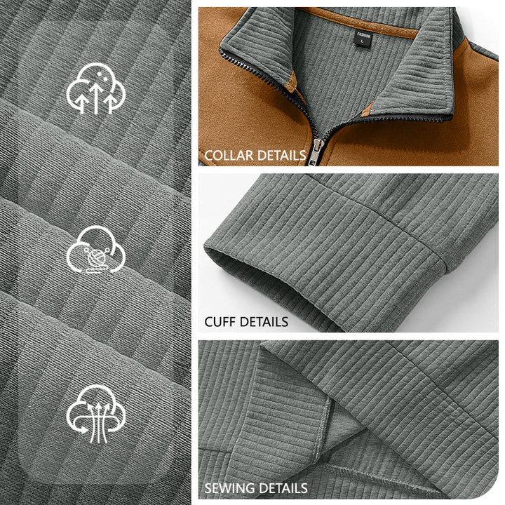 Herren Strickpullover mit Troyerkragen, Rippenstruktur und Ellbogen-Patches – Norvane