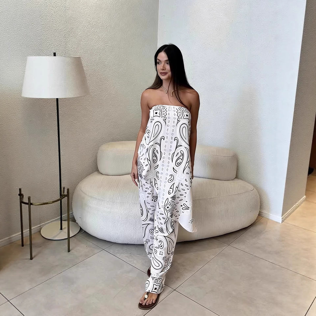 Damen lässiger Jumpsuit mit weitem Schnitt und stylischem Muster Echo Archiv