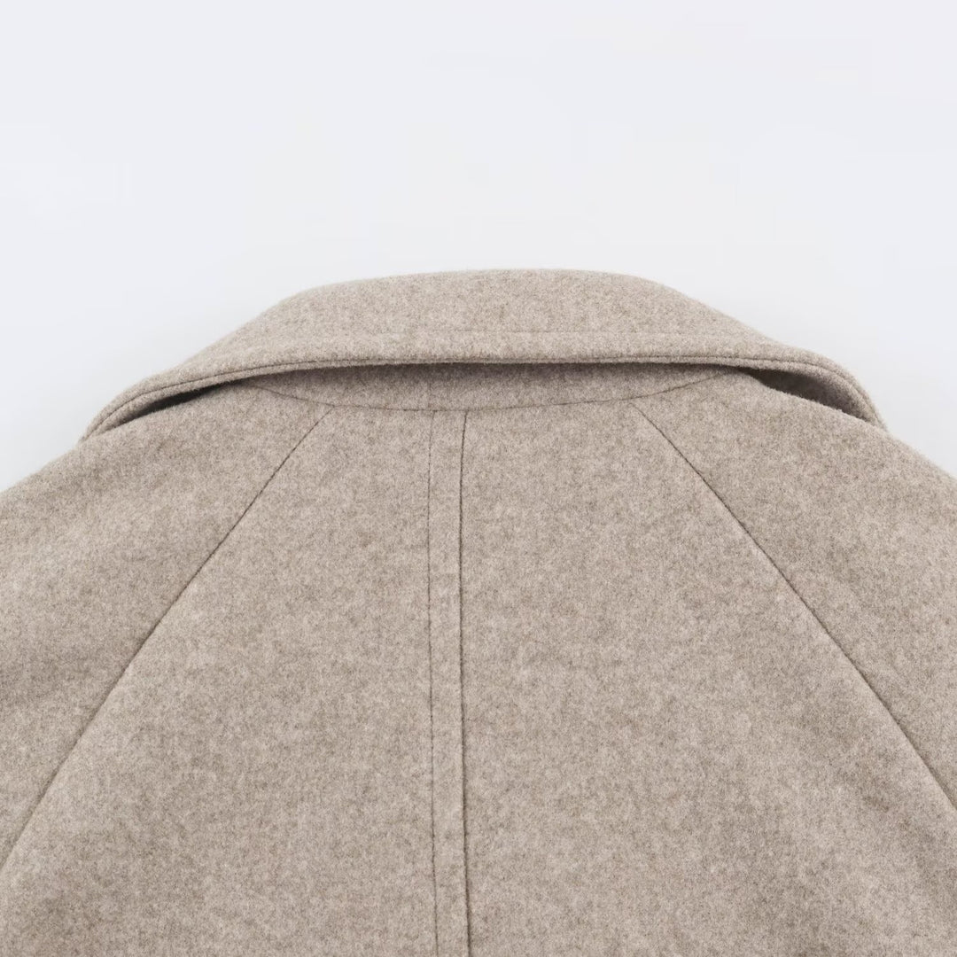Damen Midilanger Wollmix-Doppelreihenmantel mit weitem Revers und Eingrifftaschen Echoarchiv