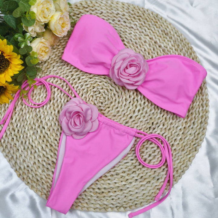 Damen Bandeau-Bikini mit floralem Akzent und verstellbaren Trägern Echo Archiv