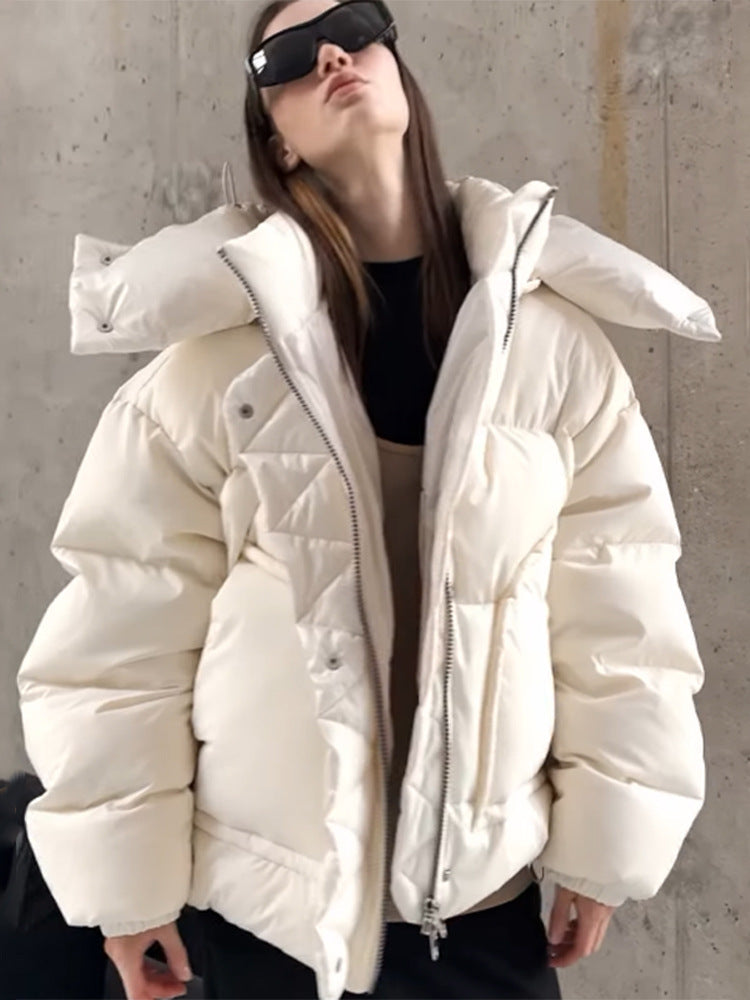 Damen Oversize Wattierte Pufferjacke mit extra hohem Stehkragen, zweifachem Frontreißverschluss und kastiger Silhouette Echoarchiv