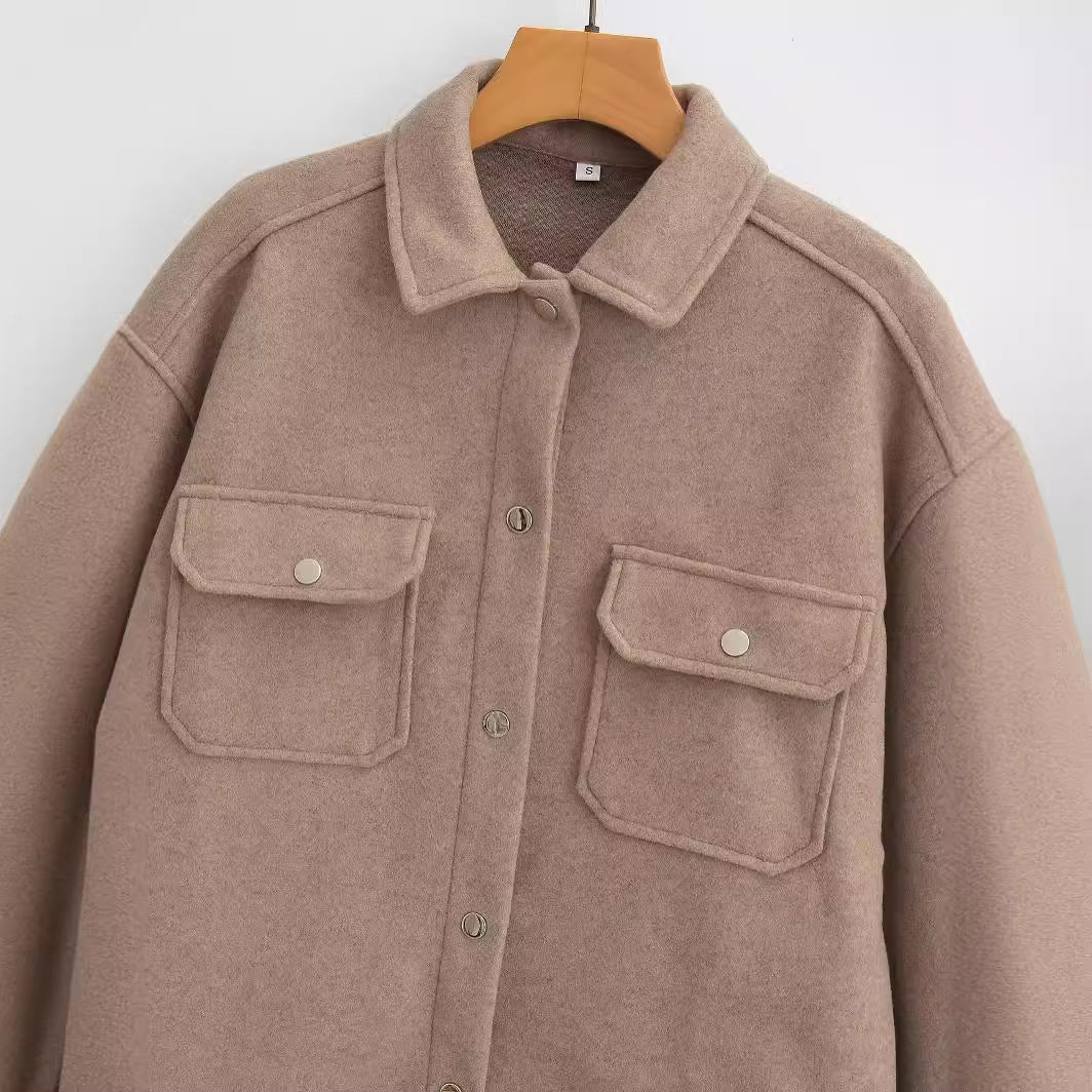 Damen Oversized Teddy-Hemdjacke mit Druckknopfverschlüssen und aufgesetzten Brusttaschen Echo Archiv