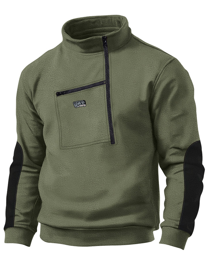 Herren Fleece-Pullover mit dickem Kragen und praktischer Brusttasche Echoarchiv