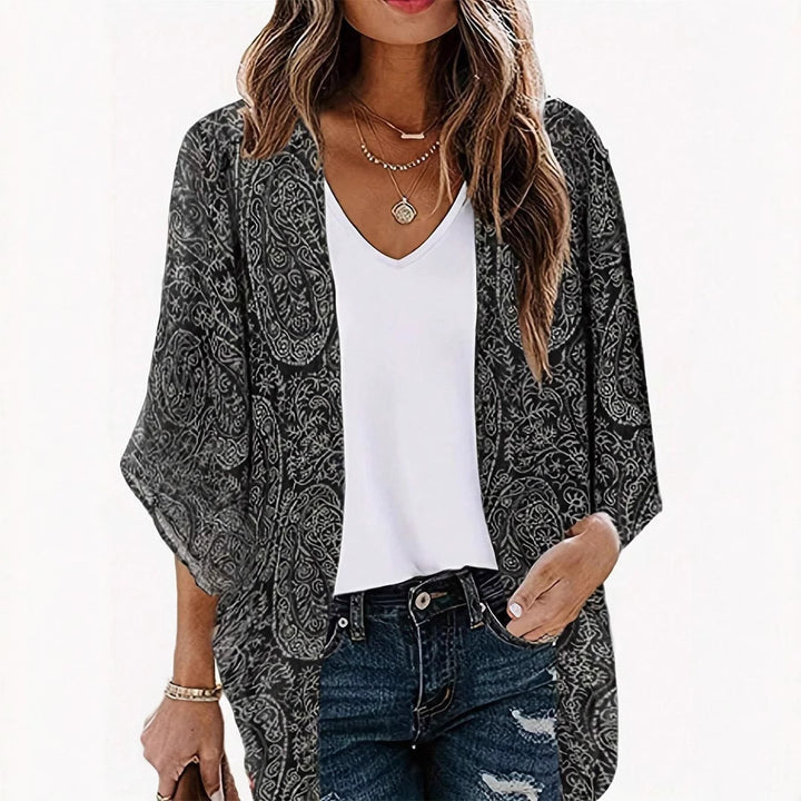 Damen Leichte Offene Kimono-Cardigan mit Paisley-Print – Veloura