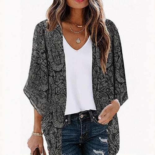 Damen Leichte Offene Kimono-Cardigan mit Paisley-Print – Veloura