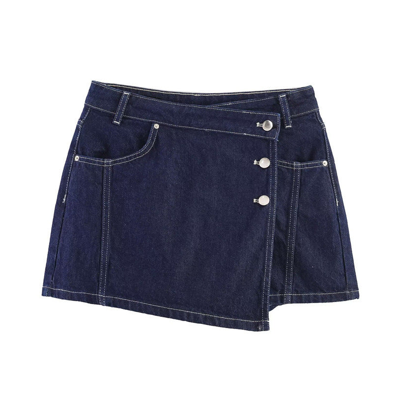 Damen Denim-Minirock im asymmetrischen Schnitt mit dekorativen Knöpfen Echo Archiv