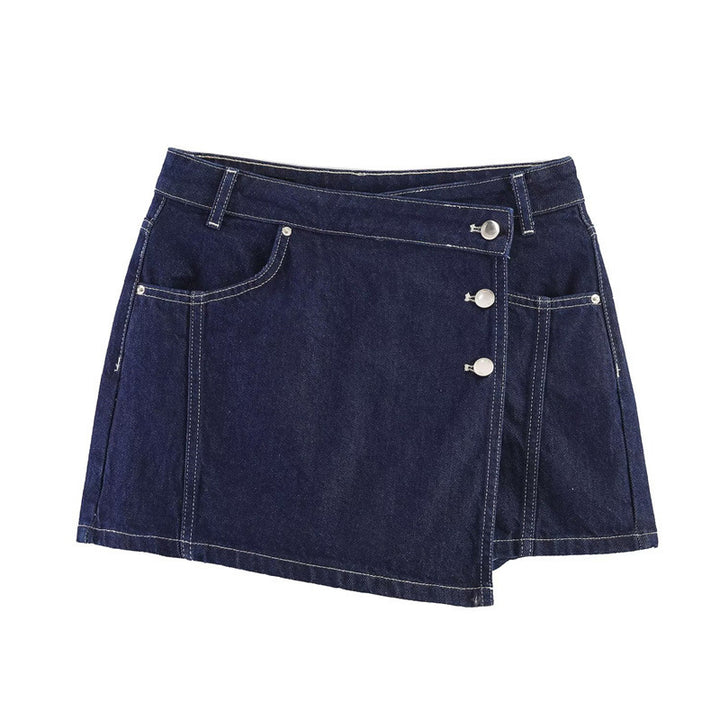Damen Denim-Minirock im asymmetrischen Schnitt mit dekorativen Knöpfen Echo Archiv