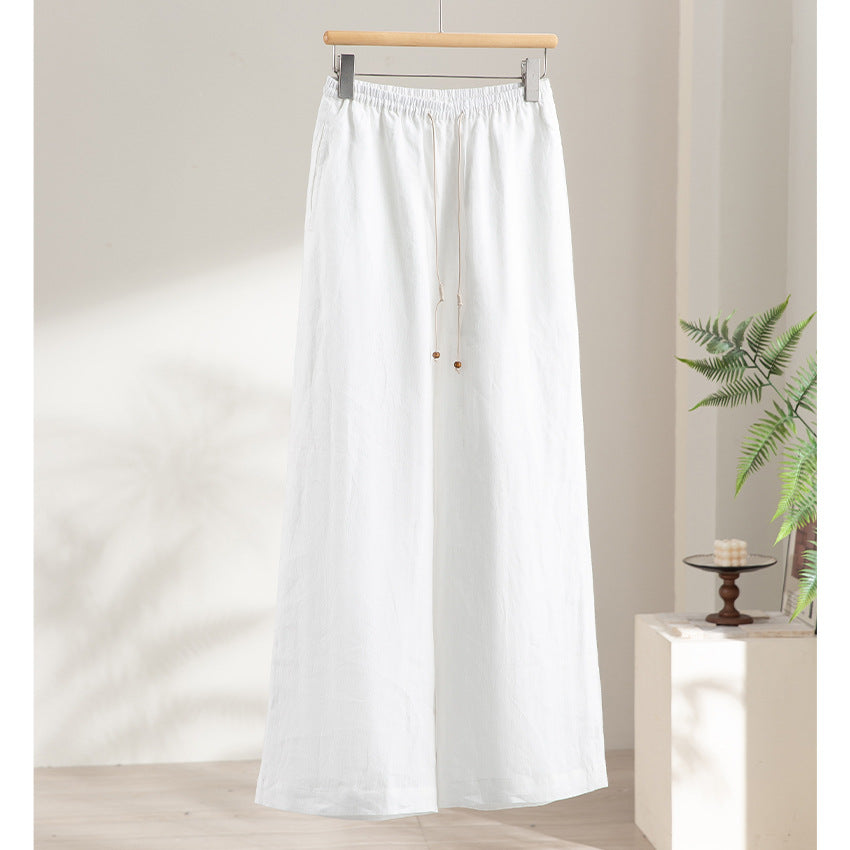 Damen Leichte Hochbund-Loungehose aus Leinenmix mit Tunnelzug und Nadelstreifen-Optik Echoarchiv