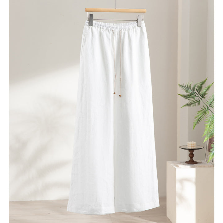 Damen Leichte Hochbund-Loungehose aus Leinenmix mit Tunnelzug und Nadelstreifen-Optik Echoarchiv