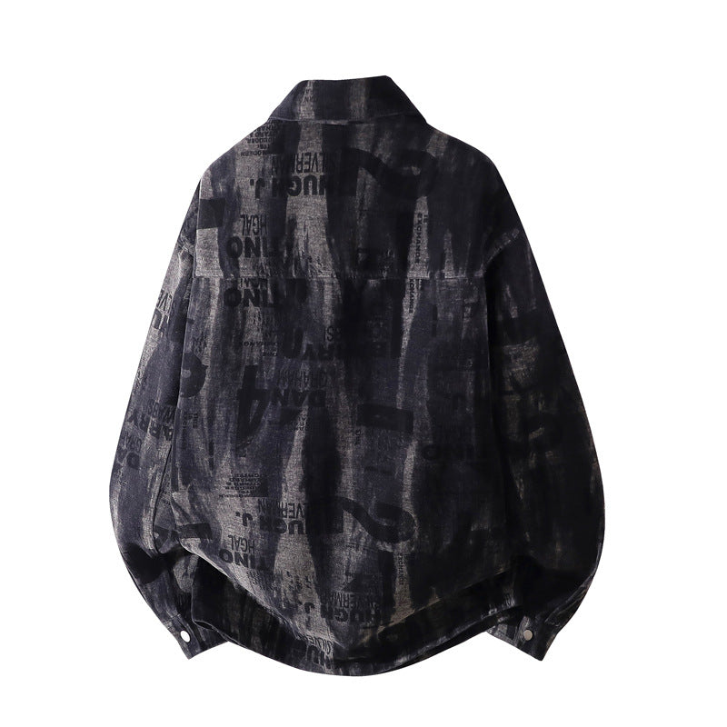 Herren Oversize-Jeansjacke im Used-Print mit Druckknopffront Echoarchiv