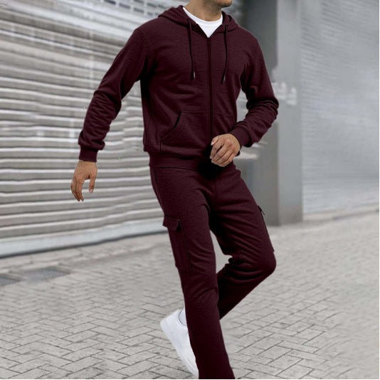 Herren athletischer Zip-Sweatset mit Cargo-Jogginghose, ergonomischen Nähten und gerippten Bündchen – Cavarno
