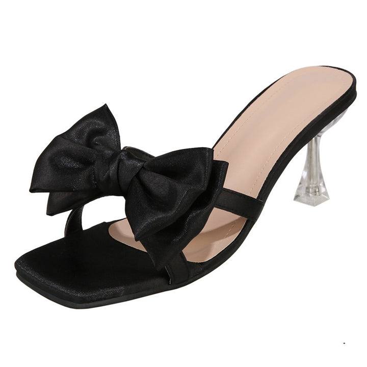 Damen Satin-Mules mit großer Zierschleife und transparentem Stiletto-Absatz – Lioré