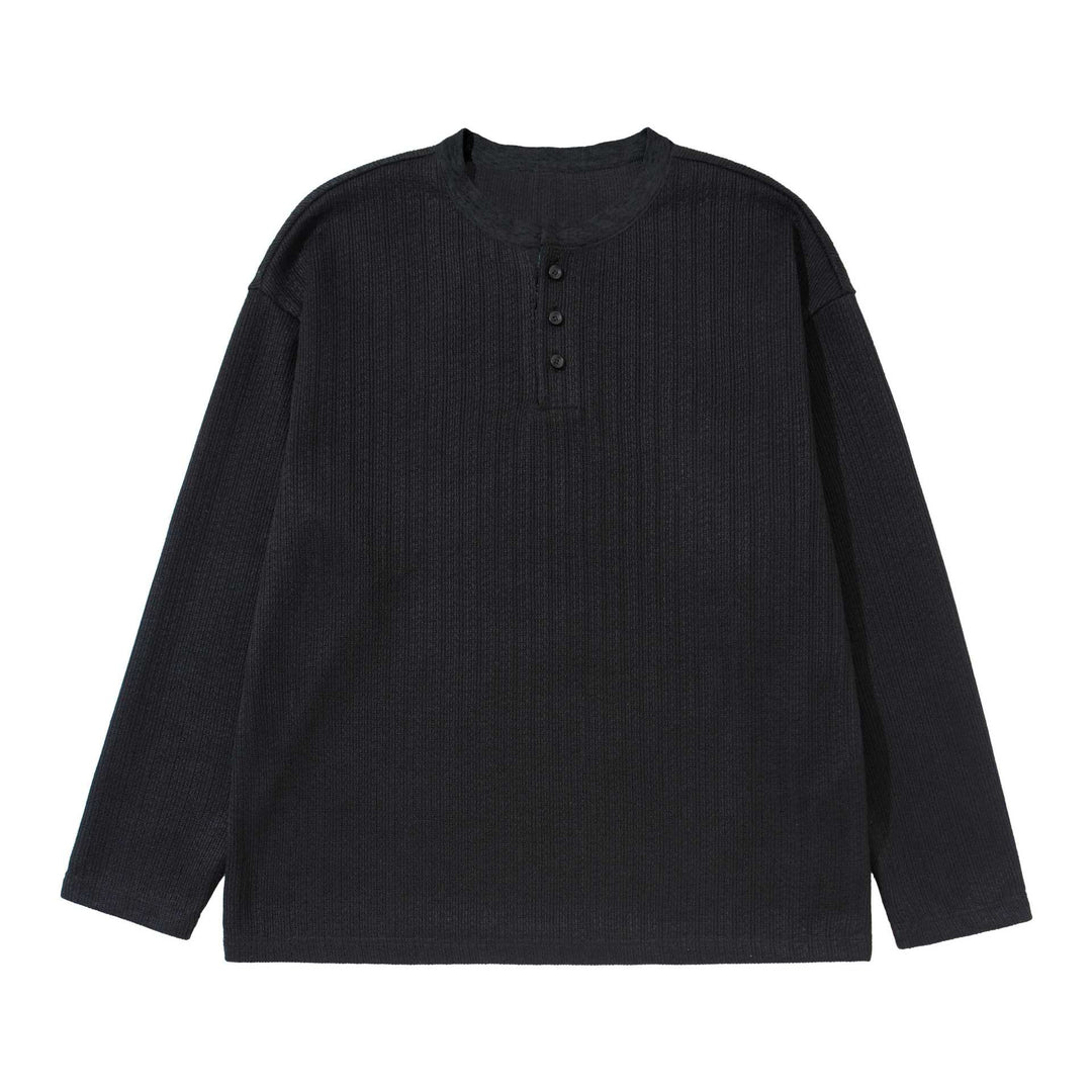 Unisex Strukturierter Waffel-Henleyshirt mit geradem Saum und Oversize-Silhouette Echoarchiv