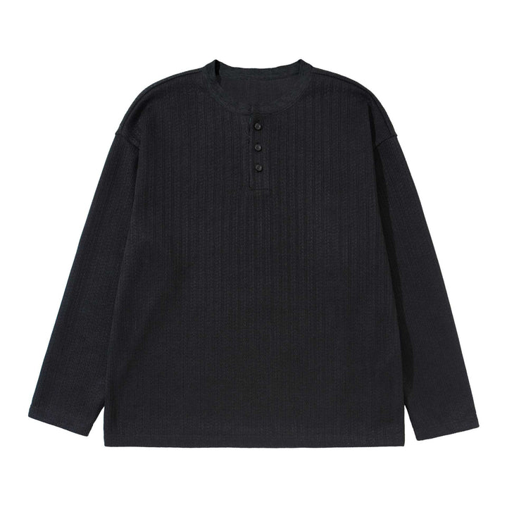 Unisex Strukturierter Waffel-Henleyshirt mit geradem Saum und Oversize-Silhouette Echoarchiv