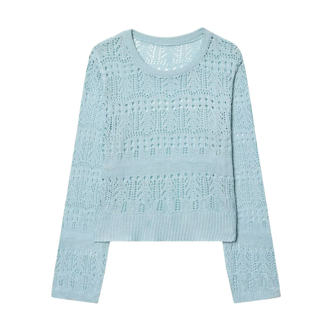 Damen Feinstrick-Openwork-Pullover mit Rundhalsausschnitt und filigranem Lochmuster Echo Archiv