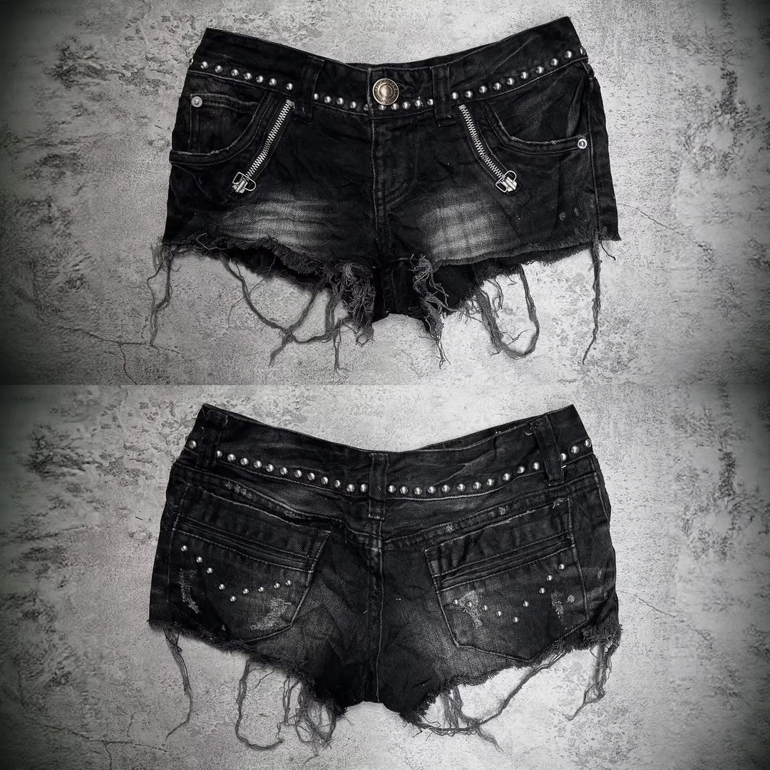 Damen Modische Destroyed Denim-Shorts mit Nieten Echo Archiv