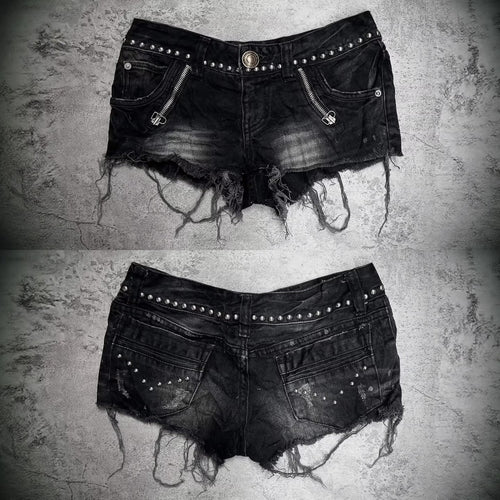 Damen Modische Destroyed Denim-Shorts mit Nieten Echo Archiv