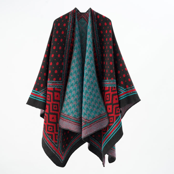Damen Gewebter Jacquard‑Capeponcho mit Hahnentritt‑ und Ornamentmix Echo Archiv