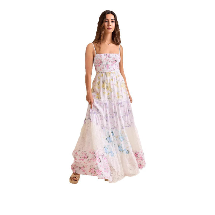 Damen Boho Maxikleid mit elastischem Oberteil und Spitzenakzenten Echo Archiv