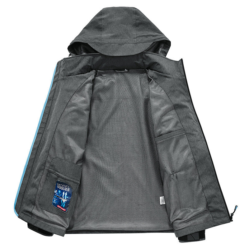 Herren Wetterresistente Softshell-Outdoorjacke mit Kapuze, hohem Kragen und verschweißten Nähten Echo Archiv