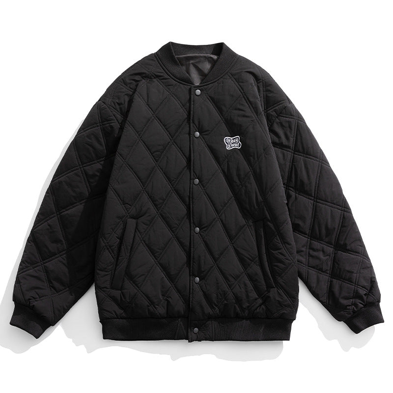 Unisex Leichte gesteppte College-Bomberjacke im Boxy-Schnitt mit Rautensteppung und Logo-Patch Echo Archiv