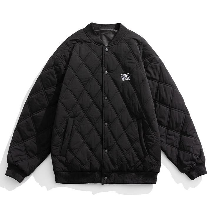 Unisex Leichte gesteppte College-Bomberjacke im Boxy-Schnitt mit Rautensteppung und Logo-Patch Echo Archiv