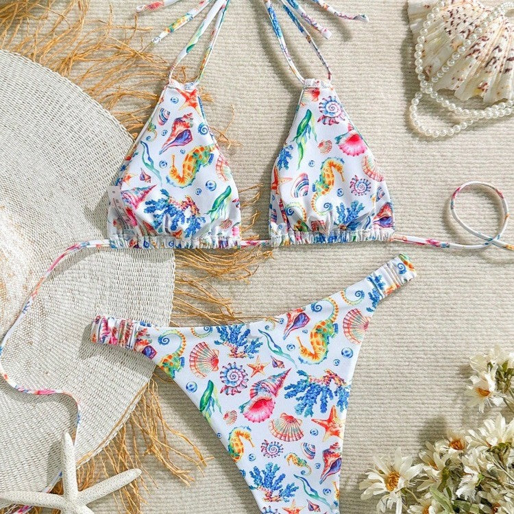 Damen Bikini-Set mit buntem Unterwasser-Motiv und verstellbaren Trägern Echo Archiv