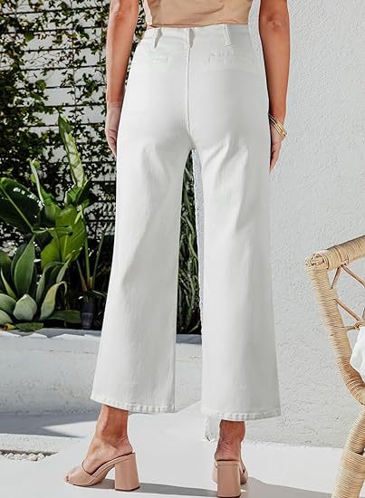 Damen High-Waist Jeans mit Knopfdetail und weitem Bein Echo Archiv