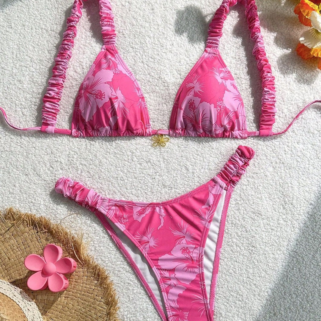 Damen Triangel-Bikini mit verstellbaren Bändern und buntem Blumenmuster Echo Archiv