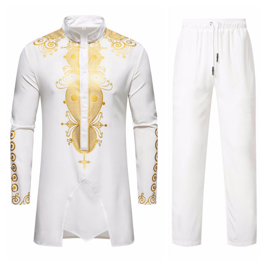 Herren Lange Tunika mit Stehkragen und goldverziertem Ornament Echo Archiv