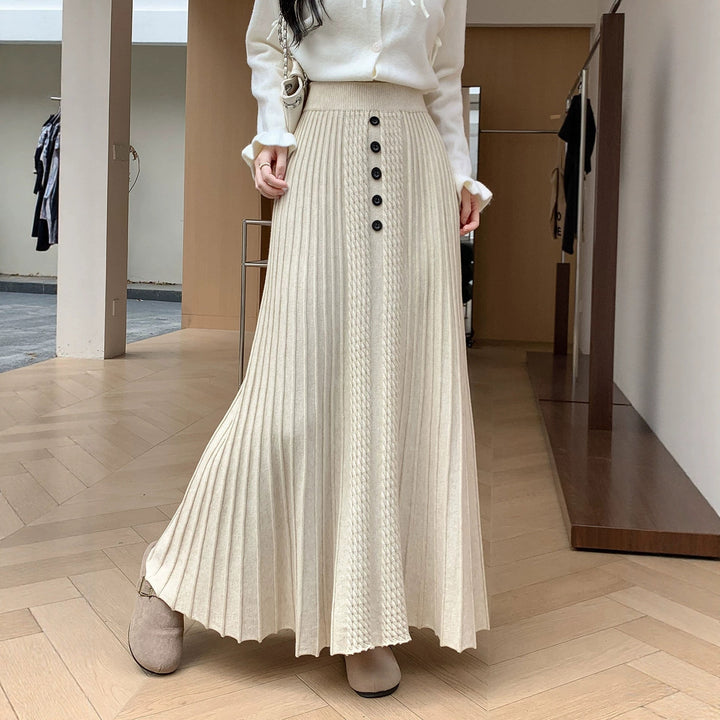 Damen Eleganter Plissee-Maxirock mit Knopfdetails Echo Archiv