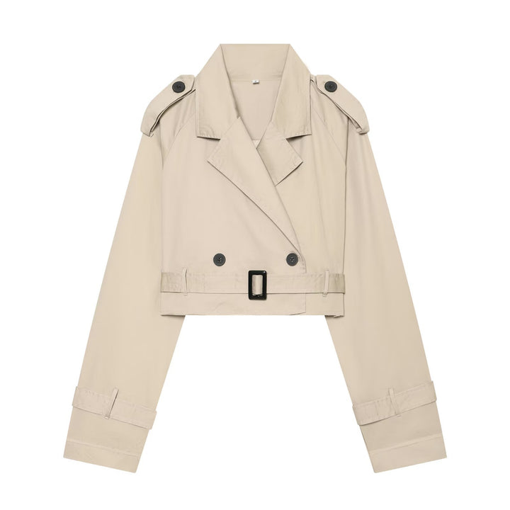 Damen Cropped‑Trenchjacke im Boxy‑Cropped‑Schnitt mit Schulterklappen und Taillengürtel Echoarchiv