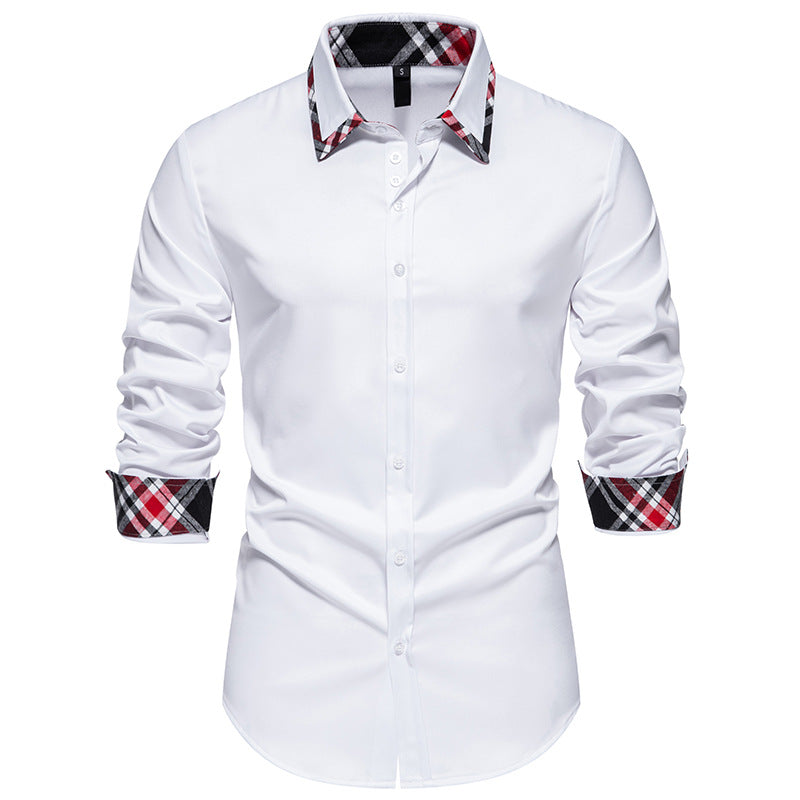 Herren elegantes Langarmhemd mit kontrastierenden Karodetails Echoarchiv