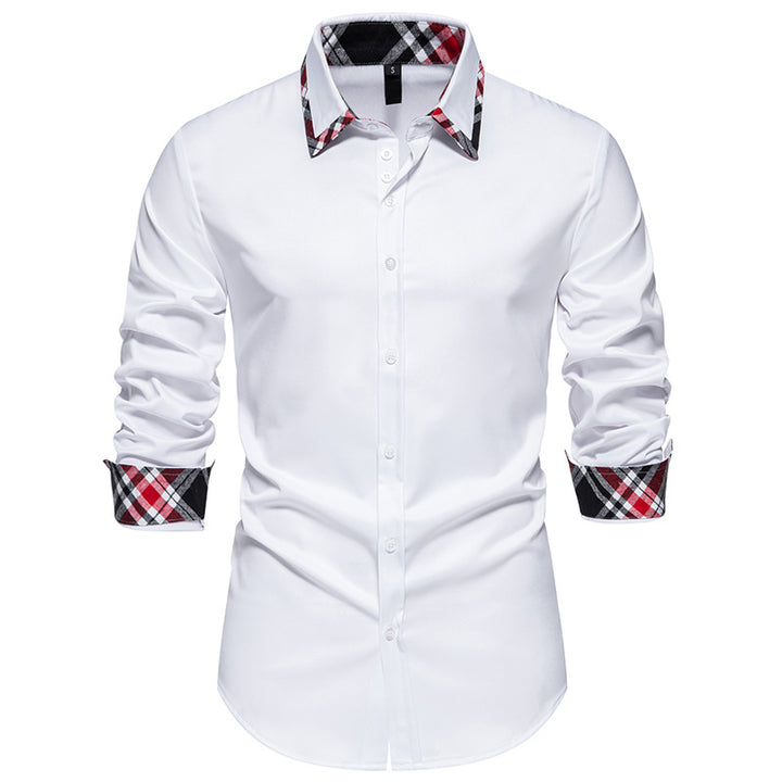 Herren elegantes Langarmhemd mit kontrastierenden Karodetails Echoarchiv