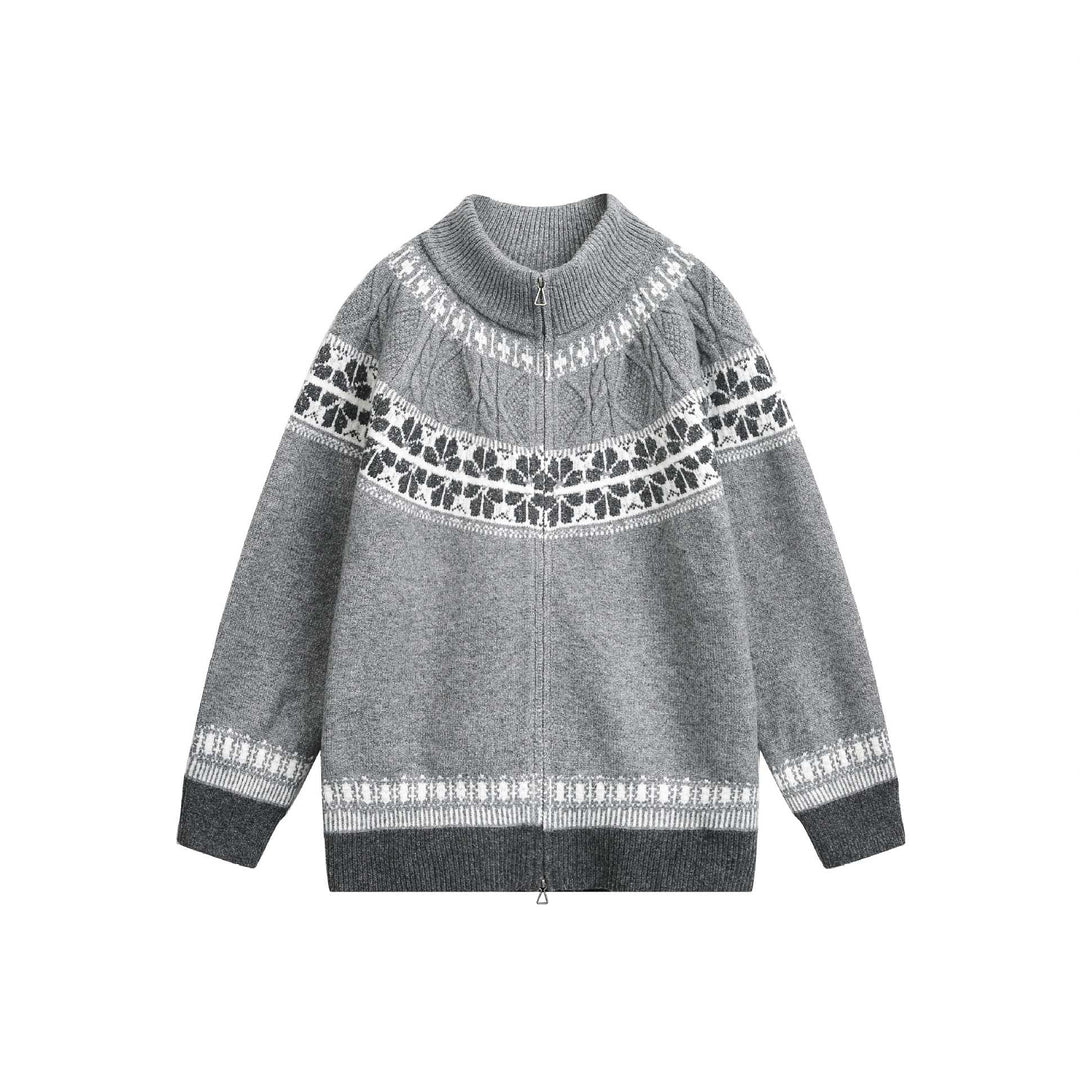 Damen Strick-Zipjacke im Norweger‑Muster mit hohem Stehkragen Echoarchiv