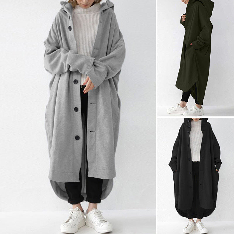 Damen nan weites Kapuzen-Kokonmantel mit asymmetrischem Saum und großen Eingrifftaschen Echo Archiv